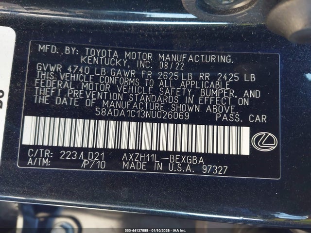 2022 LEXUS ES 300H 58ADA1C13NU026069 Photo 8
