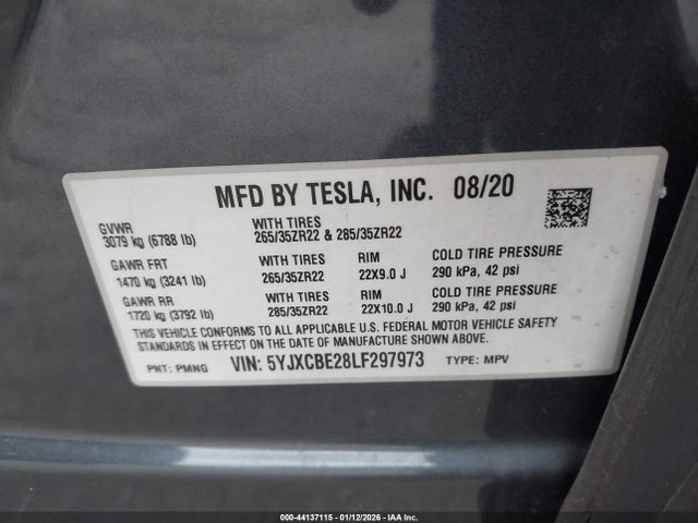 2020 TESLA MODEL X 5YJXCBE28LF297973 Photo 8