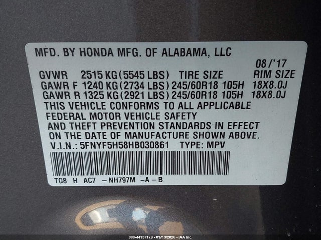 Honda Pilot Ex-l 2017 5FNYF5H58HB030861 Image 9