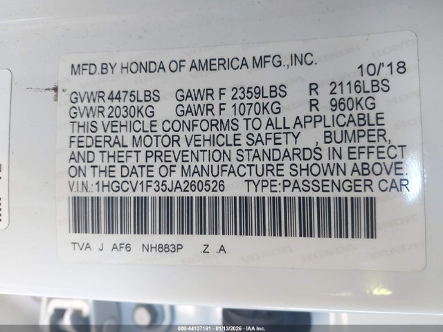 1HGCV1F35JA260526 Honda Accord Sport