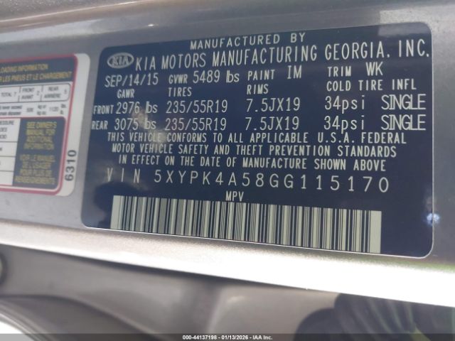 2016 KIA SORENTO 5XYPK4A58GG115170 Photo 8