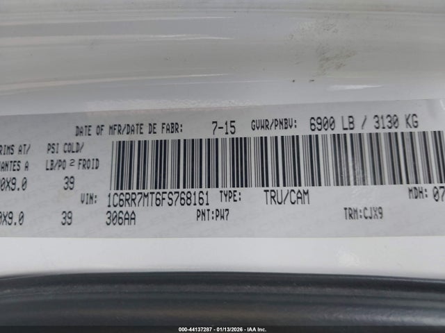Продажа на аукционе авто 2015 Ram 1500 Sport, vin: 1C6RR7MT6FS768161, номер лота: 44137287