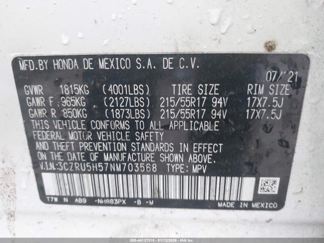 3CZRU5H57NM703568 Honda Hr-v 2wd Ex