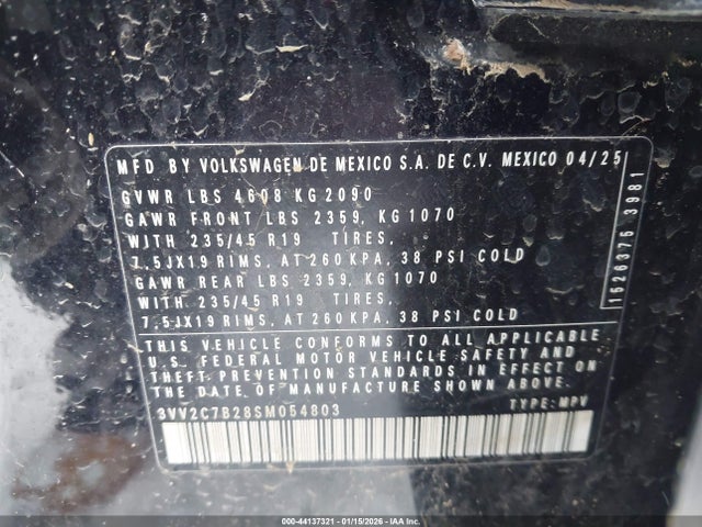 Aukcja sprzedaży 2025 Volkswagen Taos 1.5t Se Black, vin: 3VV2C7B28SM054803, numer aukcji: 44137321