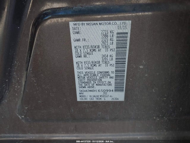 Nissan Pathfinder S 2015 5N1AR2MN0FC650994 Image 9