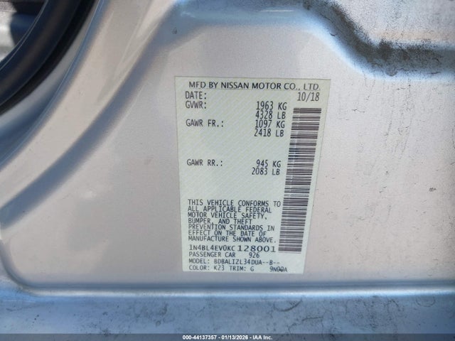 Nissan Altima 2.5 Sl 2019 1N4BL4EV0KC128001 Image 9