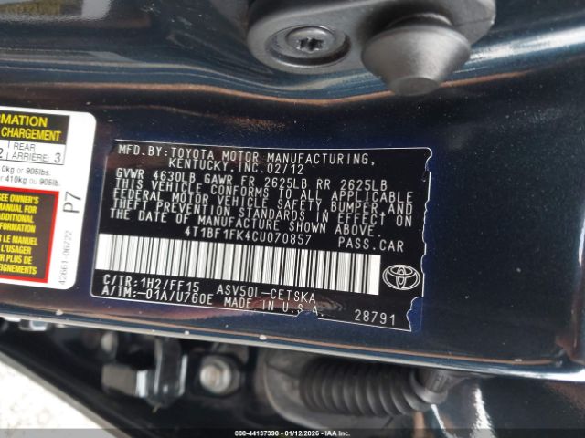 2012 TOYOTA CAMRY 4T1BF1FK4CU070857 Photo 8