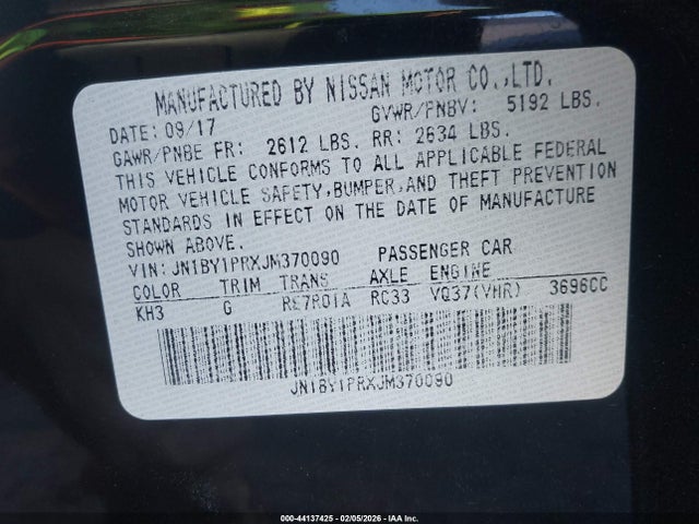 Aukcja sprzedaży 2018 Infiniti Q70l 3.7x Luxe, vin: JN1BY1PRXJM370090, numer aukcji: 44137425