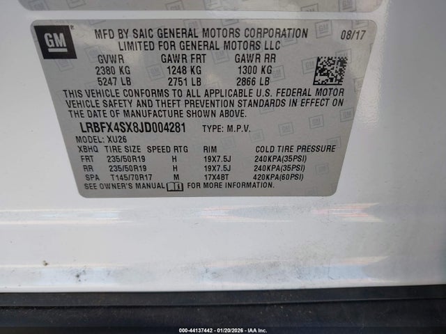 2018 Buick Envision Premium Ii მანქანა იყიდება აუქციონზე, vin: LRBFX4SX8JD004281, აუქციონის ნომერი: 44137442
