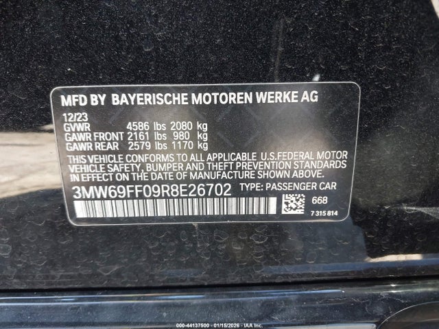 2024 Bmw 330i მანქანა იყიდება აუქციონზე, vin: 3MW69FF09R8E26702, აუქციონის ნომერი: 44137500