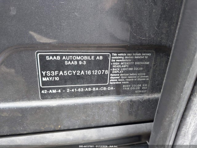 2010 SAAB 9-3 YS3FA5CY2A1612078 Photo 8