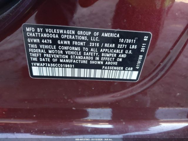2012 VOLKSWAGEN PASSAT 1VWAP7A35CC019631 Photo 8