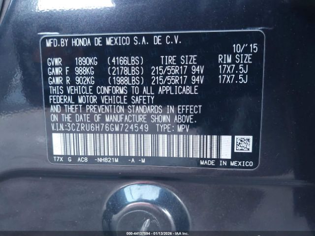 2016 HONDA HR-V 3CZRU6H76GM724549 Photo 8