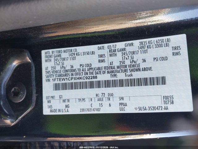 Продаж на аукціоні авто 2017 Ford F-150 Xlt, vin: 1FTEW1CPXHKC92288, номер лоту: 44137615