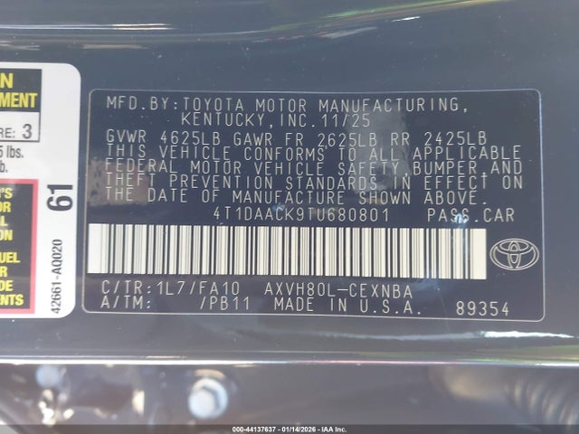 Toyota CAMRY LE 2026 4T1DAACK9TU680801 Image 9