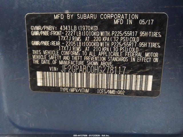 Subaru Crosstrek 2.0i Premium 2017 JF2GPABC0HG278117 Image 9