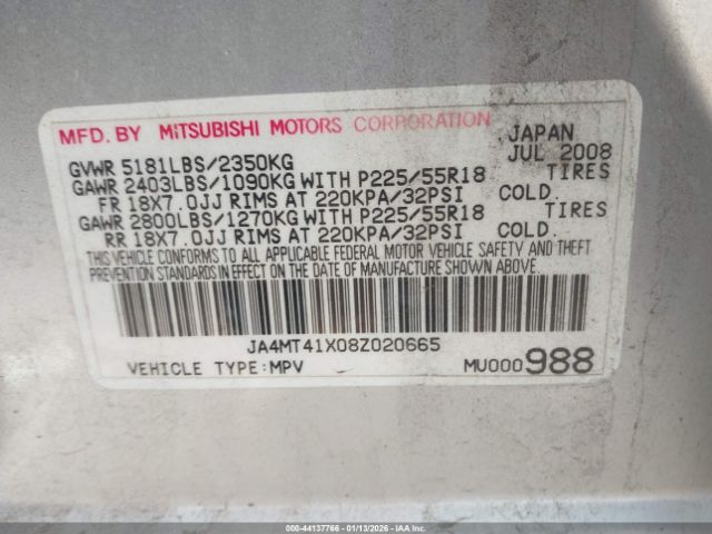 2008 MITSUBISHI OUTLANDER JA4MT41X08Z020665 Photo 8