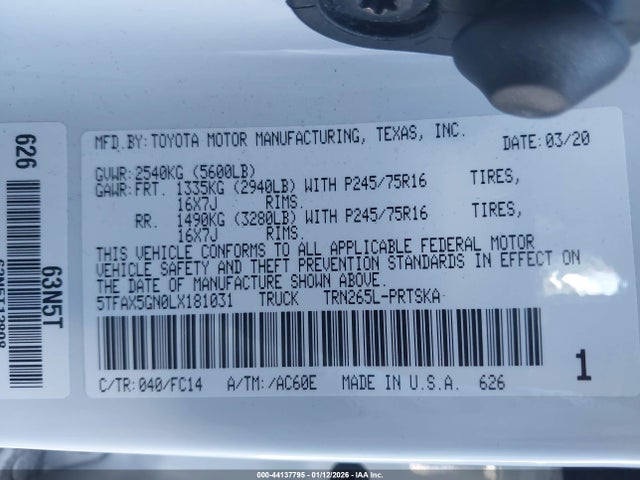 5TFAX5GN0LX181031 Toyota Tacoma Sr5