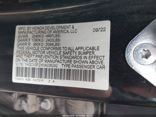2022 HONDA ACCORD HYBRID 1HGCV3F2XNA036242 Photo 8