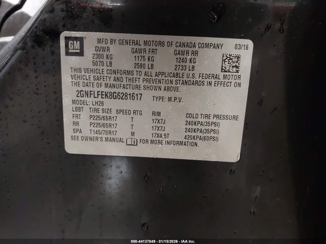 2GNFLFEK8G6281617 Chevrolet EQUINOX LT