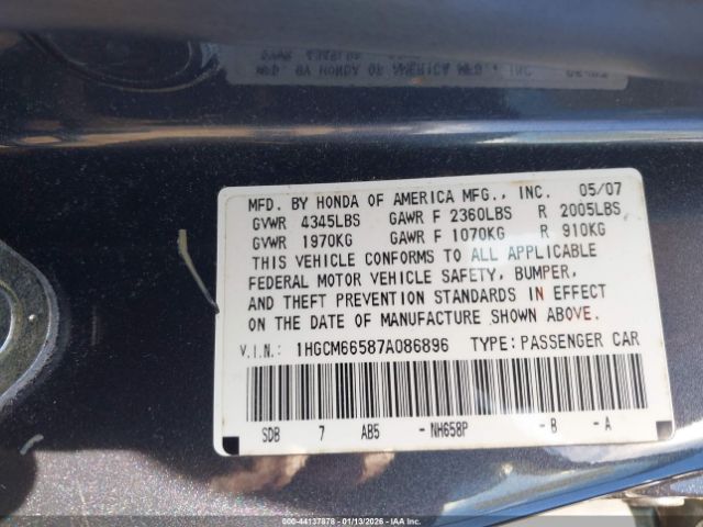 2007 HONDA ACCORD 1HGCM66587A086896 Photo 8