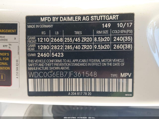 Aukcja sprzedaży 2018 Mercedes-benz Amg Glc 43 4matic, vin: WDC0G6EB7JF361548, numer aukcji: 44137904
