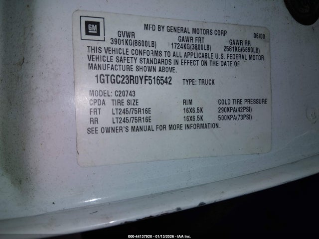 2000 GMC SIERRA 2500 1GTGC23R0YF516542 Photo 8