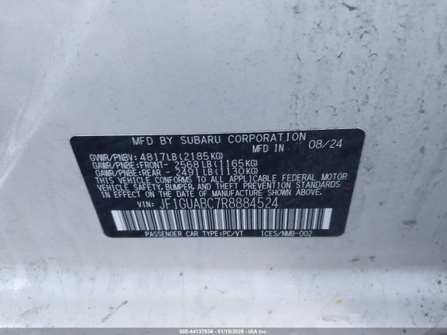 Aukcja sprzedaży 2024 Subaru Impreza Base 5-door, vin: JF1GUABC7R8884524, numer aukcji: 44137936