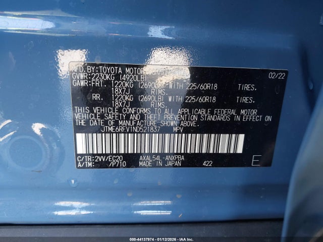 JTME6RFV1ND521837 Toyota Rav4 Hybrid Xse