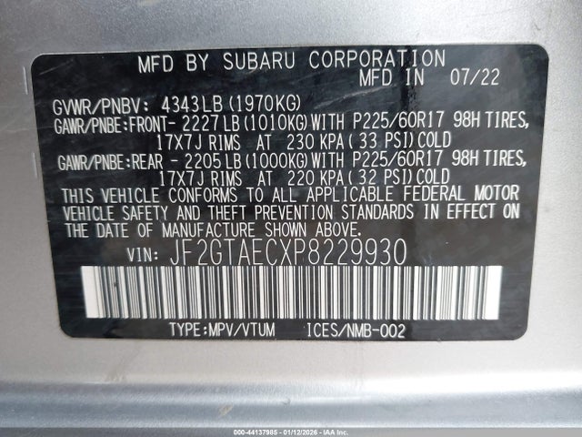 2023 Subaru Crosstrek Premium მანქანა იყიდება აუქციონზე, vin: JF2GTAECXP8229930, აუქციონის ნომერი: 44137985