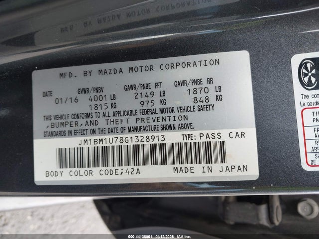 Aukcja sprzedaży 2016 Mazda Mazda3 I Sport, vin: JM1BM1U78G1328913, numer aukcji: 44138001
