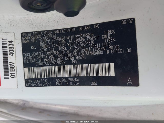 2007 TOYOTA SIENNA 5TDZK23C07S076232 Photo 8
