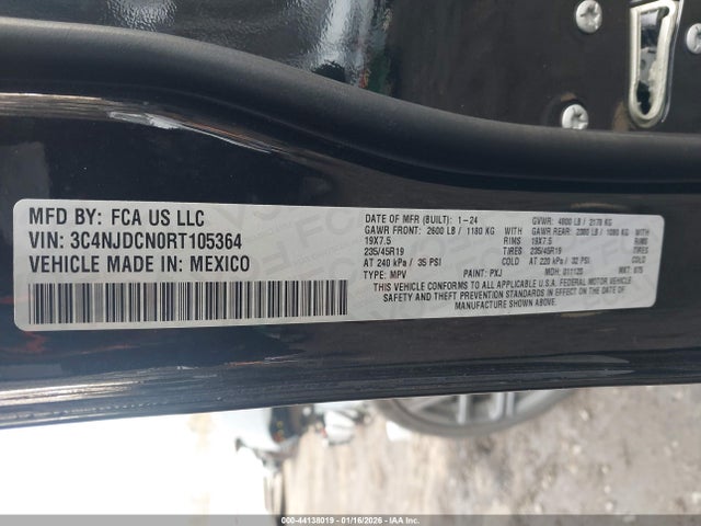 44138019 :رقم المزاد ، 3C4NJDCN0RT105364 vin ، 2024 Jeep Compass Limited 4x4 مزاد بيع