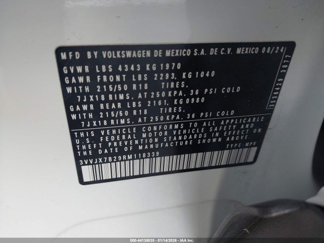 3VVJX7B29RM118339 Volkswagen Taos 1.5t Se Black