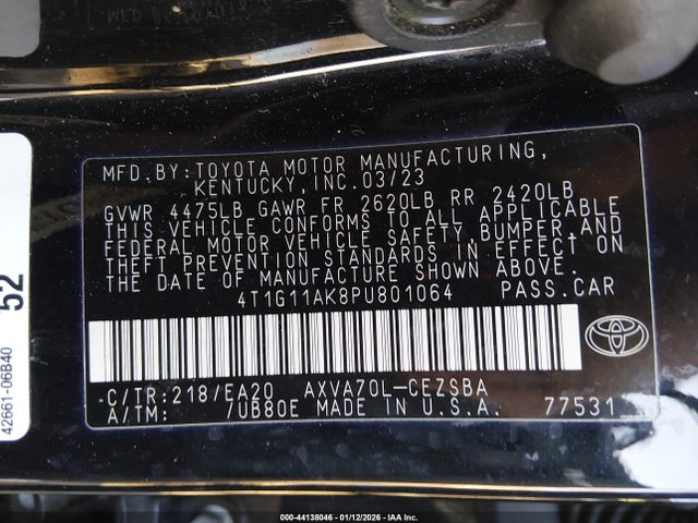 4T1G11AK8PU801064 Toyota CAMRY SE