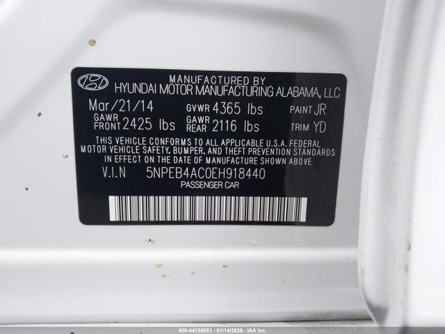 Hyundai SONATA GLS 2014 5NPEB4AC0EH918440 Image 9