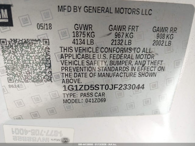 1G1ZD5ST0JF233044 Chevrolet MALIBU LT