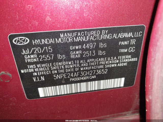 5NPE24AF3GH273652 Hyundai SONATA SE