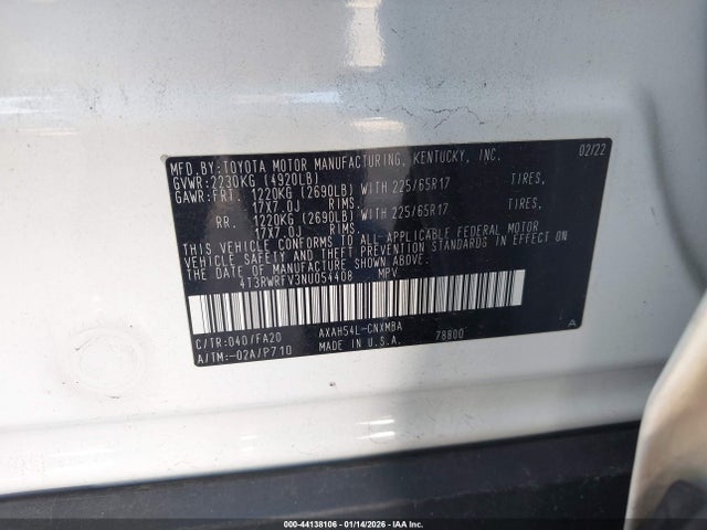 4T3RWRFV3NU054408 Toyota Rav4 Hybrid Xle
