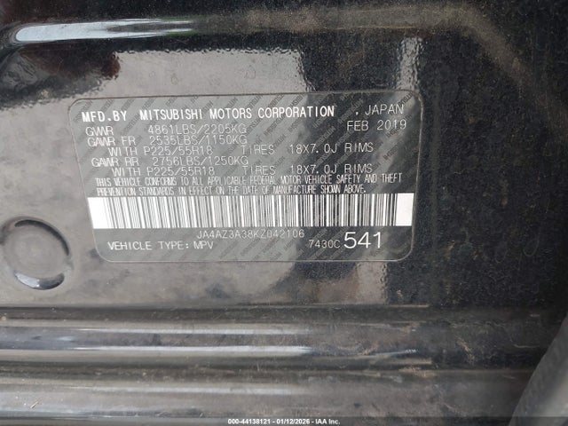 2019 MITSUBISHI OUTLANDER JA4AZ3A38KZ042106 Photo 8