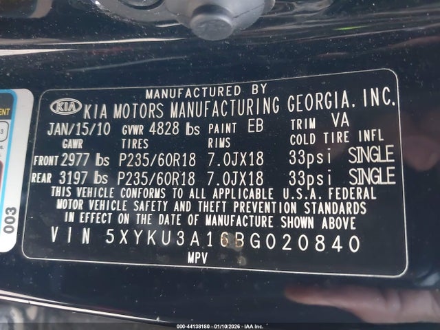 2011 KIA SORENTO 5XYKU3A16BG020840 Photo 8