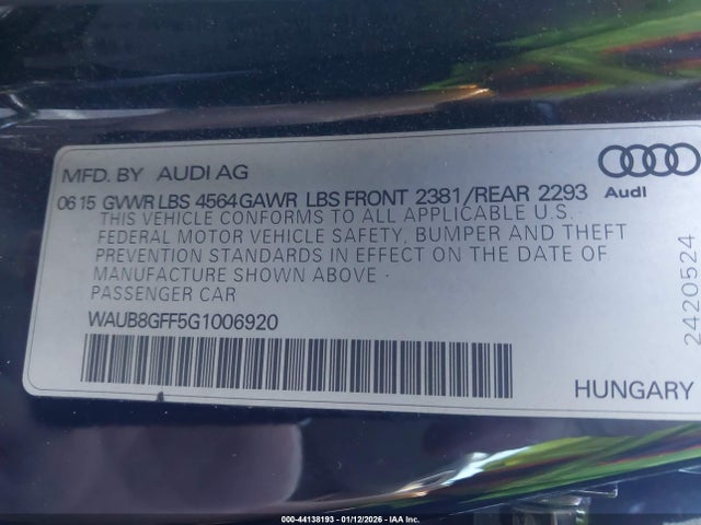 2016 AUDI A3 WAUB8GFF5G1006920 Photo 8