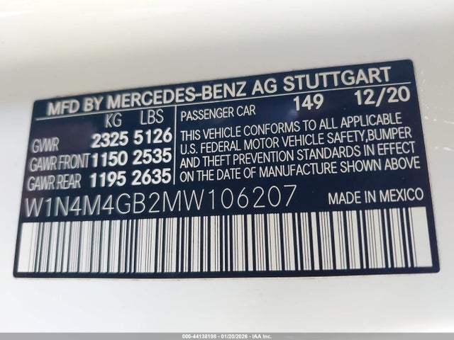 W1N4M4GB2MW106207 Mercedes-Benz GLB 250