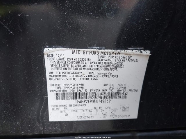 Ford TAURUS SEL 2014 1FAHP2E80EG149862 Image 9