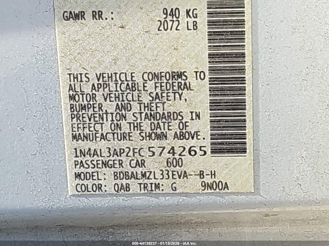 Nissan Altima 2.5 Sv 2015 1N4AL3AP2FC574265 Image 9