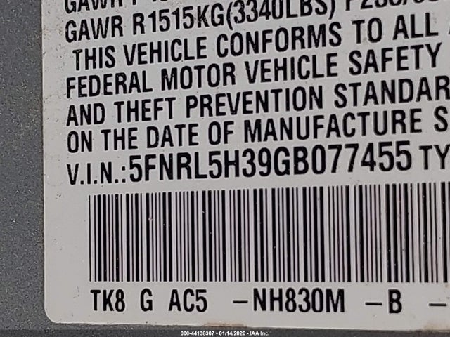 5FNRL5H39GB077455 Honda ODYSSEY SE