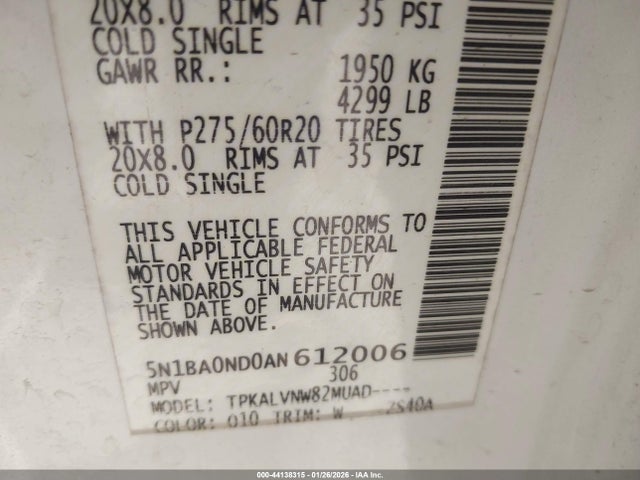 2010 NISSAN ARMADA 5N1BA0ND0AN612006 Photo 8