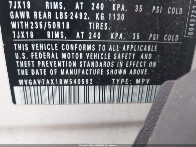 2011 VOLKSWAGEN TIGUAN WVGAV7AX1BW540592 Photo 8