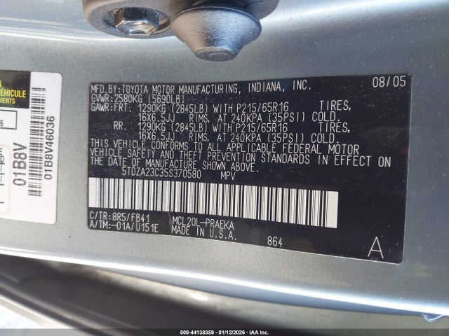 2005 TOYOTA SIENNA 5TDZA23C35S370580 Photo 8