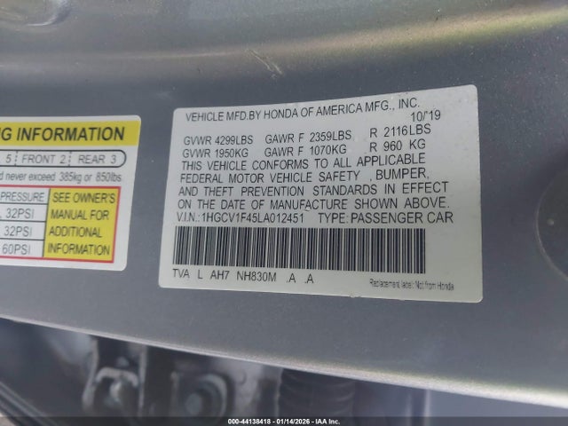 1HGCV1F45LA012451 Honda ACCORD EX